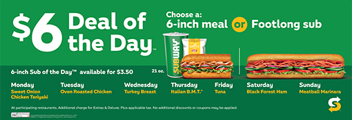 $6 Deal of the Day Menu Footer